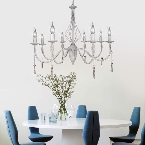 Люстра подвесная большая 8 ламп с подвесками S3144-8